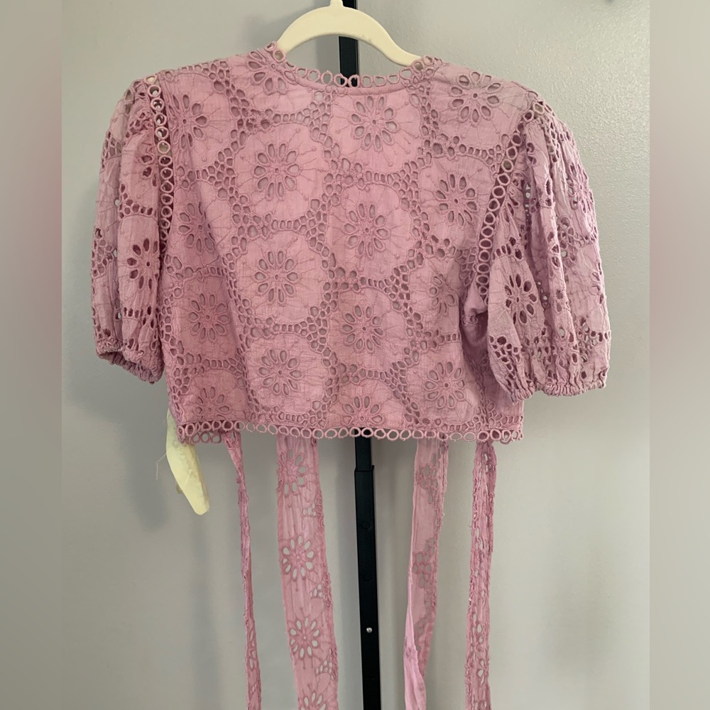 NWT Aratta Lace Crochet Puff Sleeve Crop Top - Dusty Rose - Picture 3 of 16